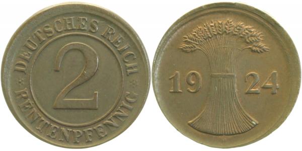 2 Pfennig 1924 D dezentriert 5% J307