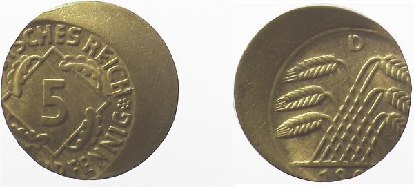 5 Rentenpfennig 1924 D dezentriert 15%