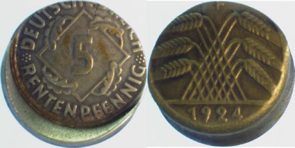 5 Pfennig 1924 F Doppelschlag ss/vz J308