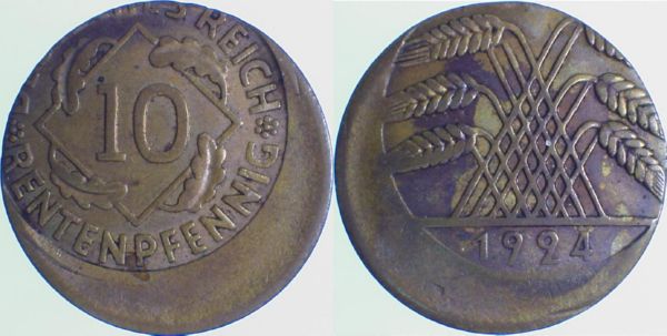 10 Pfennig 24- ss/vz D20 J309 ss / vz 10 Pfennig
