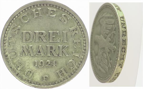 3 Mark 1924 F J312 Randschrift "unrecht"