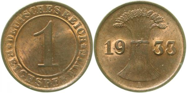 1 Pfennig 1933 A schöne Lichtenrader Prägung prfr ! J313 prfr 1 Pfennig