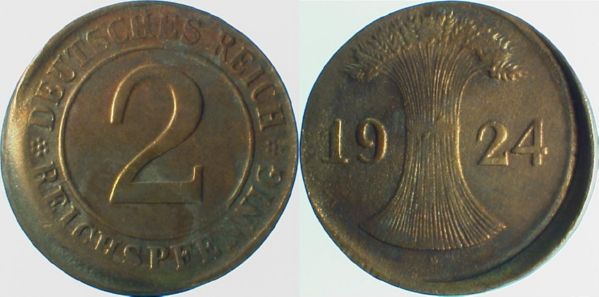 2 Pfennig 1924 D dezentriert selten J314
