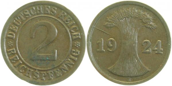 2 Pfennig 1924 J Stempelriss "19" doppelt J314