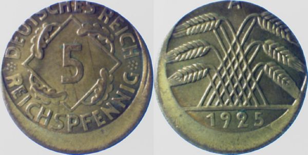 5 Pfennig 1925 A dezentriert 15% J316