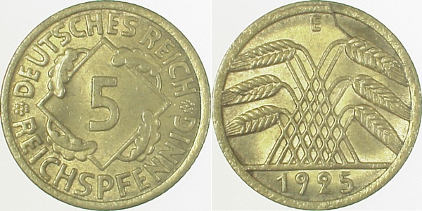 5 Pfennig 1925 E J316 Stempelbruch