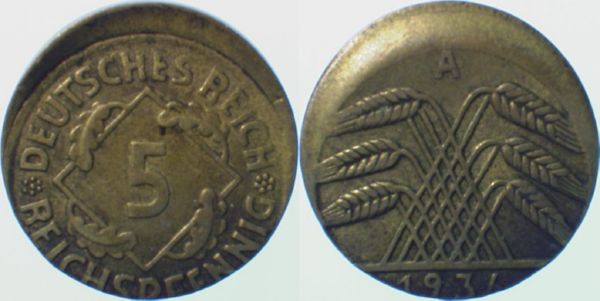 5 Pfennig 1936 A dezentriert 10% J316