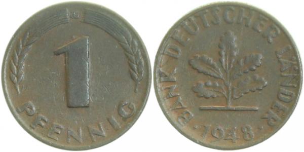 1 Pfennig 1948 G Unikat Wertzahl doppelt