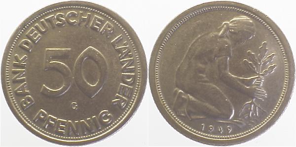 50 Pfennig 1949 G Vs: Stempelriß J379 50 Pfennig
