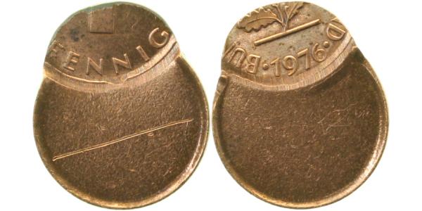 1 Pfennig 1976 stark dezentriert geprägt 80%