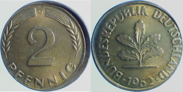 2 Pfennig 62G D10 vz J381 vz 2 Pf