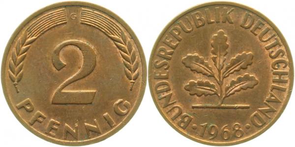 2 Pfennig 1968 G Rückseite doppelt J381