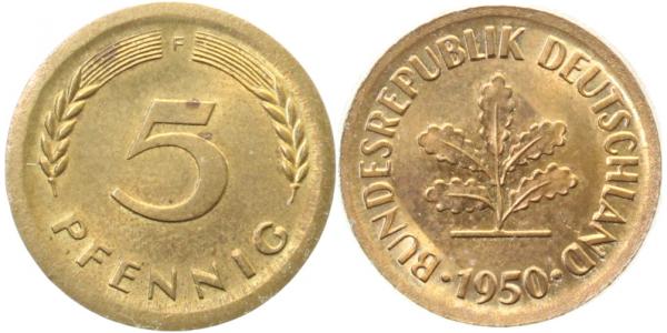 5 Pfennig 1950 F ohne Ring geprägt!