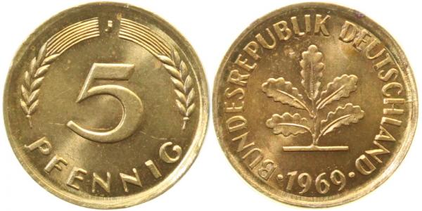 5 Pfennig 1969 J ohne Ring geprägt J382