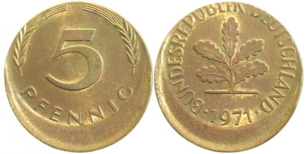 5 Pfennig 1971 G dezentriert 10% J382