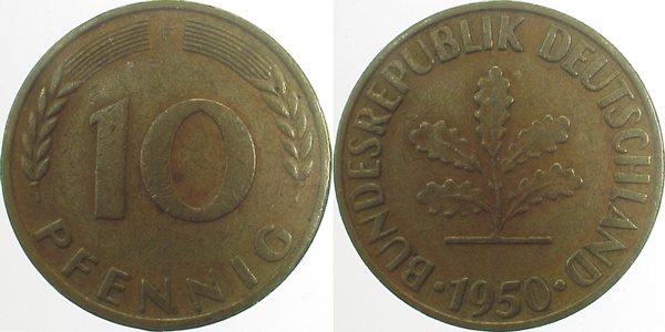 10 Pfennig 50F Jsz doppelt ss J383 ss 10 Pfennig