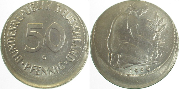 50 Pfennig 1950 G dezentriert geprägt 20%