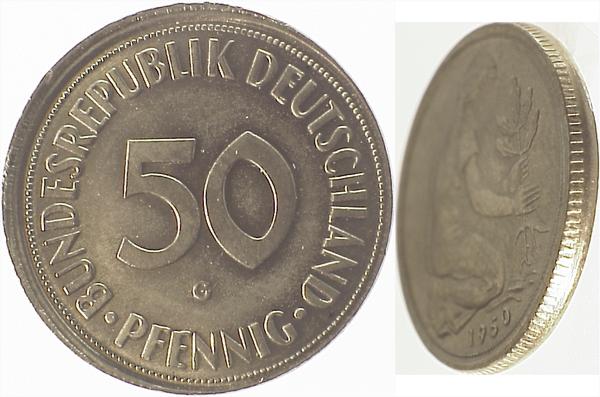 50 Pfennig 1950 G leicht dezentriert tlws o Rand