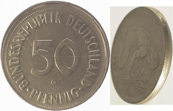 50 Pfennig 1950 G vz D5 f ohne Riffelung