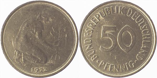 50 Pfennig 1972 F Jahreszahl doppelt geprägt