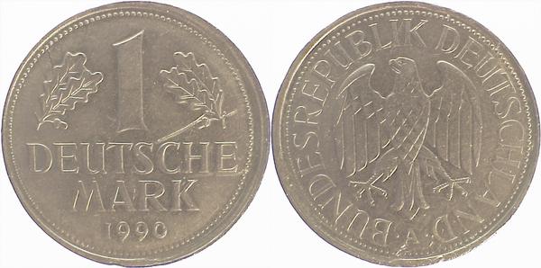 1 DM 1990 A Ws: leicht dezentriert / kleine Kratzer J385 1 DM