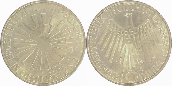 10 DM 1972 D Münzzeichen doppelt J401 bankfrisch/vorzüglich