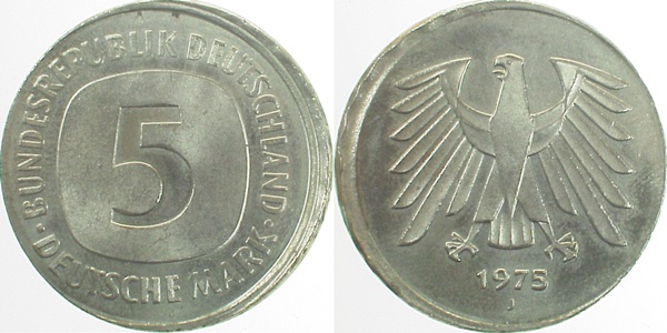 5 DM 1975 J dezentriert geprägt D10 J415
