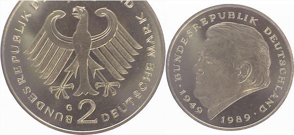 2 DM Str 95G Münzzeichen wie Schlange J445 2 DM