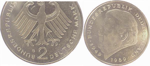 2 DM Str 95G Münzzeichen wie Schlange J445 2 DM
