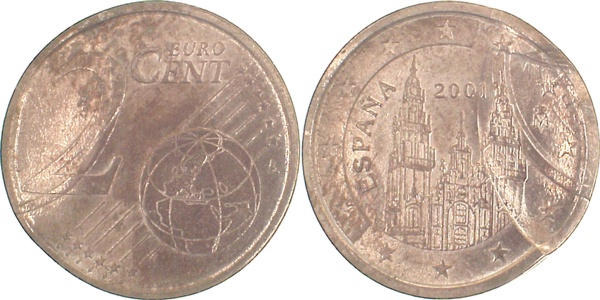 2 Cent 2001 Spanien Rückseite 2 x geprägt !