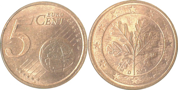 5 Cent 2002 D dezentriert geprägt 5%
