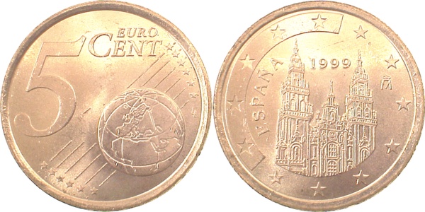 5 Cent 1999 Spanien Jahreszahl doppelt