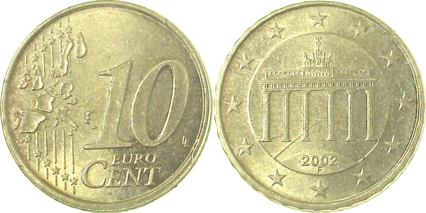 10 Cent 02F l.dez/ teilweise ohne Riffelrand