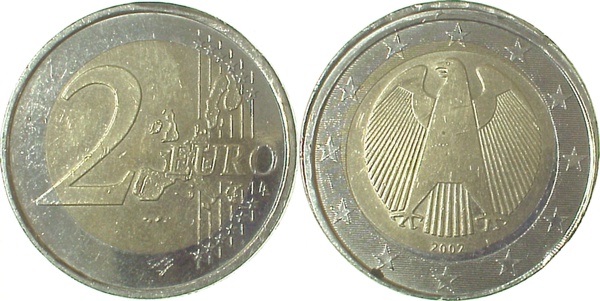 2 EURO 2002 F Lochung stark unzentral