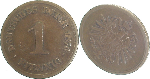 Probe 1 Pfennig 1876 G J001 deutlich feine Riffelrand