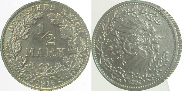 ½ Mark 1909 A Nickelprobe Riffelrand, Schaaf unediert