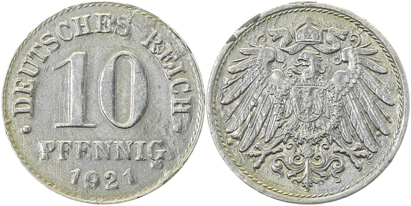 Probe 10 Pfennig 1921 Zink/Alu platt. 2kl. Kerben am Rand