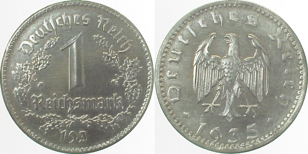 1 Reichsmark Probe 1939 A Eisen mit Kupferschicht