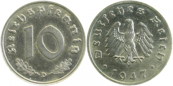 Probe 10 Pfennig 1947 D Eisen Ni plattiert