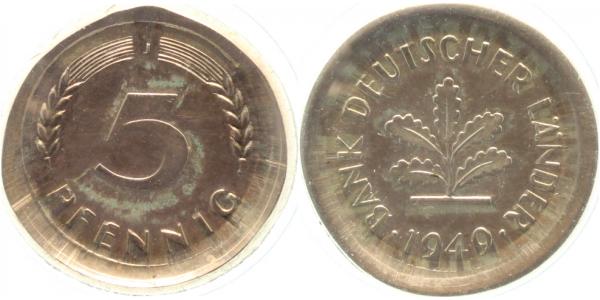 Proben 5 Pfennig 1949 J VS & RS auf Silber Ronde 2 Stück