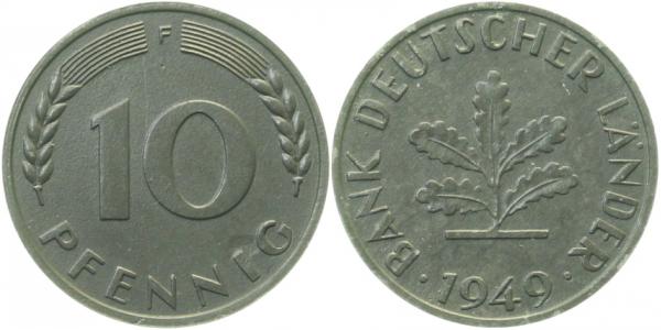 Probe 10 Pfennig 1949 F Zink J378 zaponiert