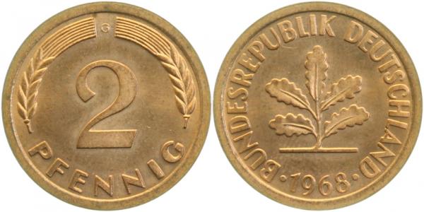 2 Pfennig 1961 F Probe in einer harten Cu-Legierung