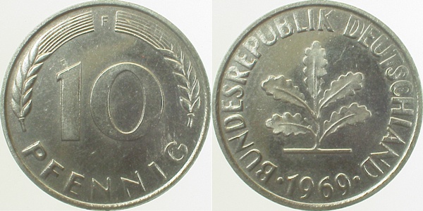 10 Pfennig Probe 1969 F Fe Cu/Ni plattiert 3,0 g