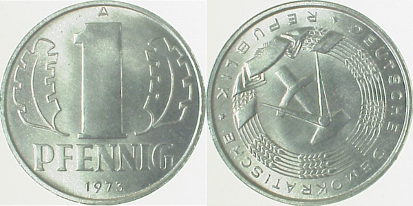 1 Pfennig DDR 73A ca S130 stgl J1508 stgl 1 Pfennig