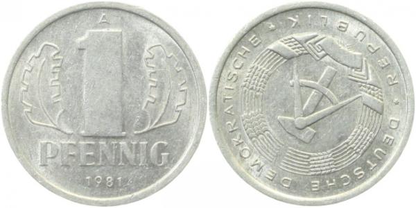 1 Pfennig DDR 1981 A bfr/stgl./matt
