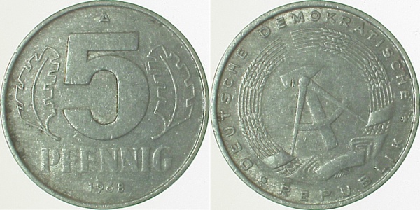 5 Pfennig DDR 1968 A S30 ss J1509 ss 5 Pfennig