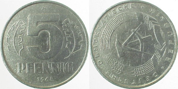 5 Pfennig DDR 1968 A Stempeldrehung 270°