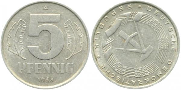 5 Pfennig DDR 1968 A Stempeldrehung J1509