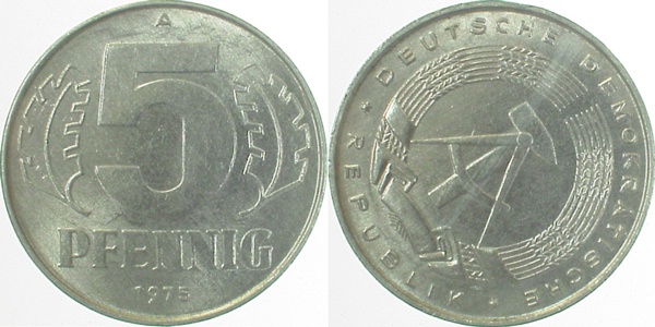 5 Pfennig DDR 75A S45 vz/st ! J1509 vz/st 5 Pfennig