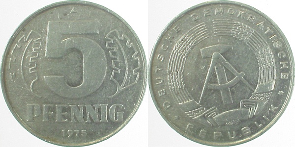 5 Pfennig DDR 75A S330 vz J1509 vz 5 Pfennig